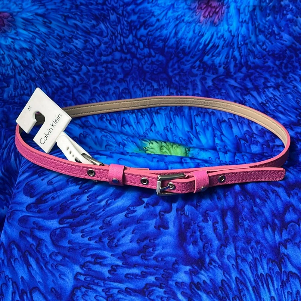 CALVIN KLEIN pink double-buckle skinny belt with silver hardware - size M medium - Picture 2 of 7